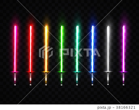 Neon light swords set. Colorful glowing sabers 38166321