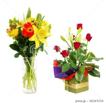 Flowers in various vases on white Flowers in various vases on white 38167254