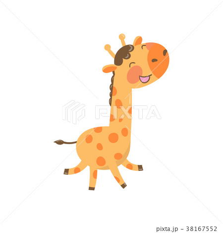 Joyful baby giraffe in playing action. Cartoon 38167552