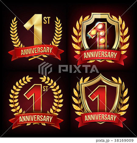 One Year Anniversary Banner Set Vector. 1 Age Sign 38169009
