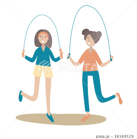 Two girls jumping rope. Healthy lifestyle. Vector Two girls jumping rope. Healthy lifestyle. Vector 38169529