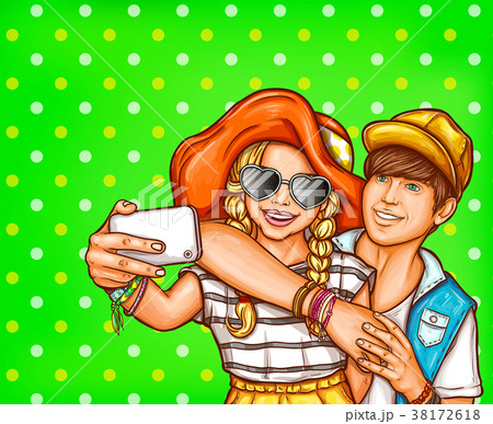 pop art illustration of a young girl and boy 38172618