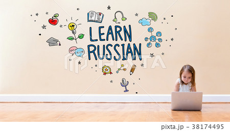 Learn Russian text with little girl using a laptop Learn Russian text with little girl using a laptop 38174495