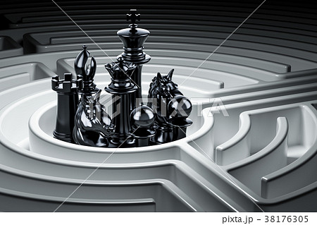 Chess figures inside labyrinth maze, 3D rendering Chess figures inside labyrinth maze, 3D rendering 38176305