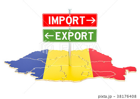 Import and export in Romania concept, 3D rendering Import and export in Romania concept, 3D rendering 38176408