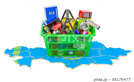 Map of Kazakhstan with shopping basket 38176477