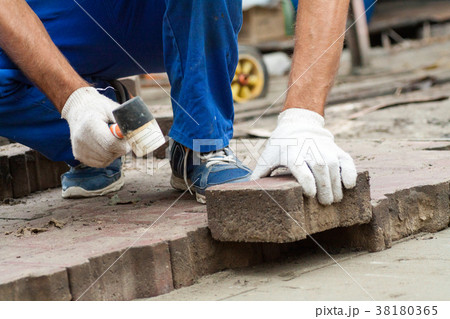 laying paving slabs on city square, repairing laying paving slabs on city square, repairing 38180365