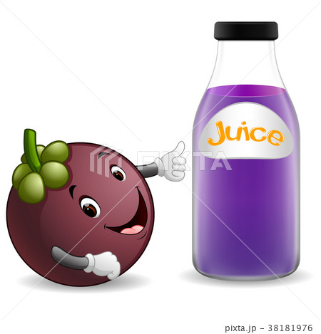 Bottle of mangosteen juice with cute mangosteen Bottle of mangosteen juice with cute mangosteen 38181976