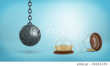 3d rendering of a broken retro hourglass lying in 38182226
