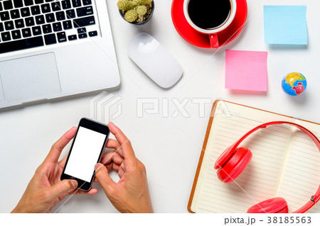 Man hands holding blank screen a smartphone Man hands holding blank screen a smartphone 38185563