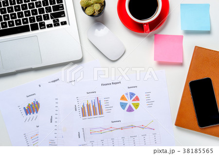 Modern white office desk table with supply. 38185565