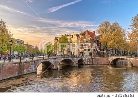 Amsterdam sunset city skyline canal, Netherlands Amsterdam sunset city skyline canal, Netherlands 38186263