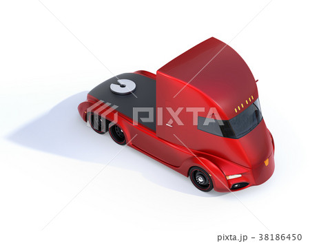 白バックにメタリックレッドの自動運転電動セミトラック 38186450