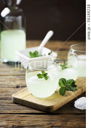 Summer cocktail with rum, ice and mint 38188238