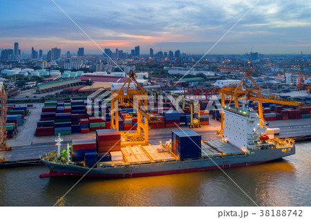 Containers yard in port congestion with ship vesse Containers yard in port congestion with ship vesse 38188742