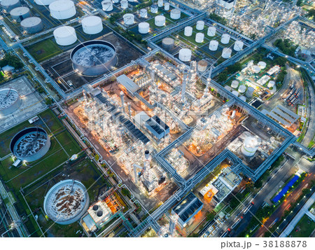 Aerial view of twilight of oil refinery Aerial view of twilight of oil refinery 38188878