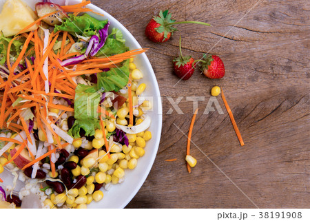 salad on wooden table salad on wooden table 38191908