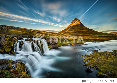 Sunset over Kirkjufellsfoss Waterfall in Iceland Sunset over Kirkjufellsfoss Waterfall in Iceland 38192144