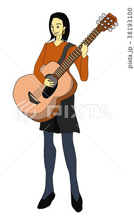 アコースティックギターを弾く女性のイラスト素材