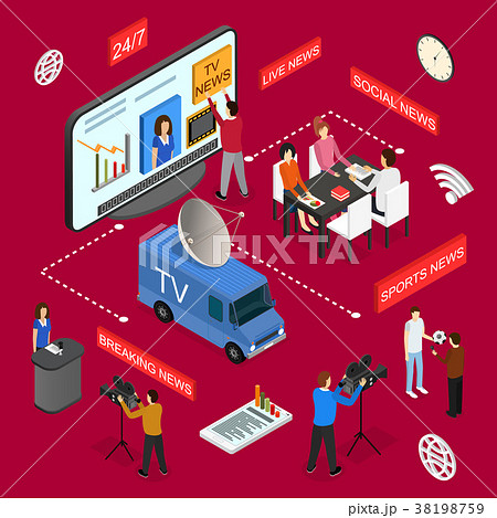 Mass Media News Concept Isometric View. Vector Mass Media News Concept Isometric View. Vector 38198759