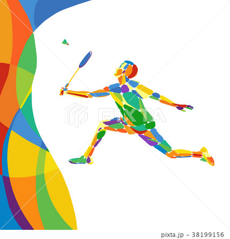 Multicolor abstract Professional Badminton player 38199156