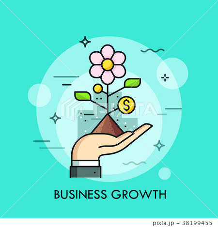 Hand holding blooming plant with dollar coin Hand holding blooming plant with dollar coin 38199455