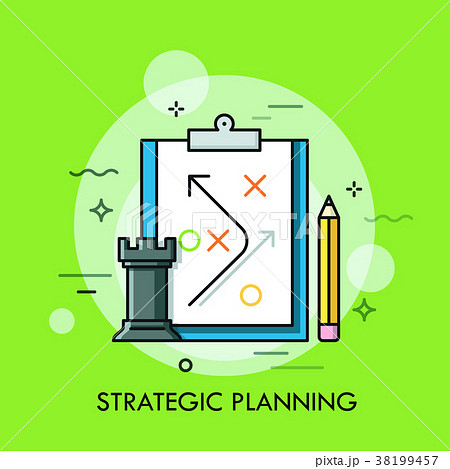 Rook chess piece, pencil and strategic plan drawn 38199457