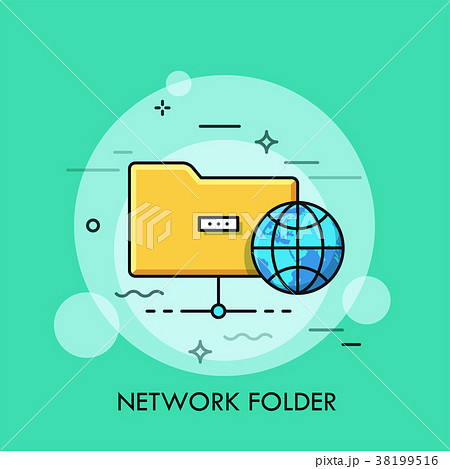 Symbol of yellow folder and globe. Concept of 38199516