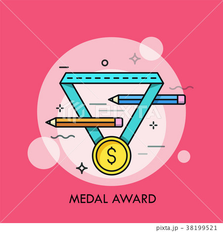 Golden medal with dollar symbol on it and pair of 38199521