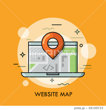 Laptop and location mark. Concept of global and 38199535