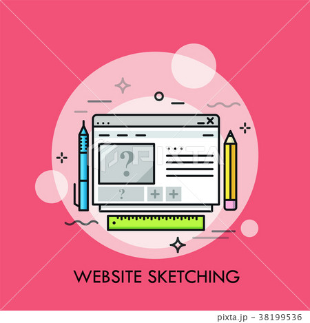 Browser window, pen, pencil and ruler.  38199536