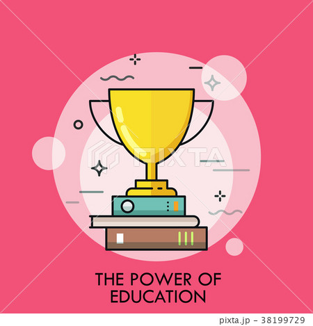 Golden winner cup standing on stack of books Golden winner cup standing on stack of books 38199729