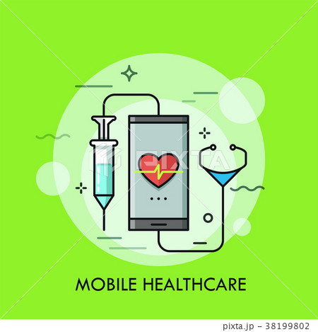 Syringe and stethoscope connected to smartphone Syringe and stethoscope connected to smartphone 38199802