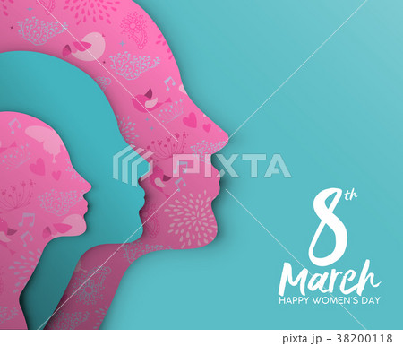 Women Day paper cut girl community greeting card 38200118
