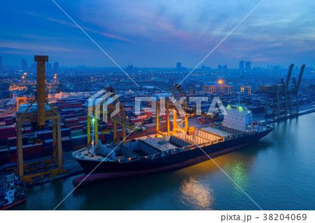 Containers yard in port congestion with ship Containers yard in port congestion with ship 38204069