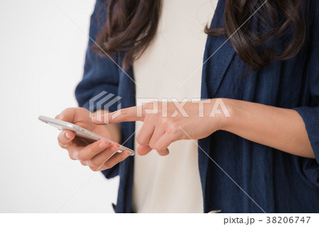 スマホをいじる若い女性の手 38206747