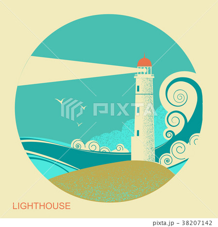 lighthouse label. Vintage seascape lighthouse label. Vintage seascape 38207142