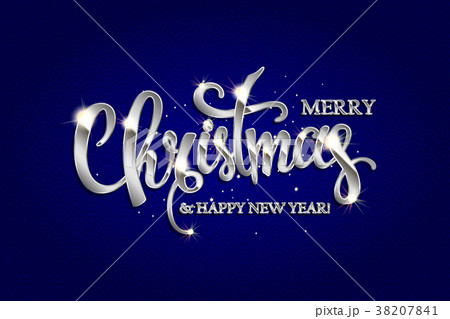 Merry Christmas hand drawn silver lettering text 38207841