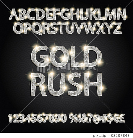 Gold rush. Silver alphabetic fonts and numbers 38207843