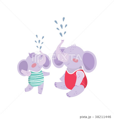 Father elephant and his son having fun together Father elephant and his son having fun together 38211446