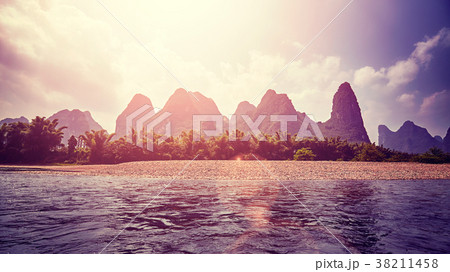 Sunset over Li River (Li Jiang), China. Sunset over Li River (Li Jiang), China. 38211458
