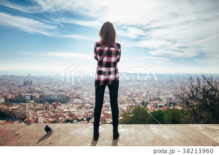 young woman enjoying Barcelona city young woman enjoying Barcelona city 38213960