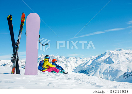 Picture of snowboard, skis on background of Picture of snowboard, skis on background of 38215933