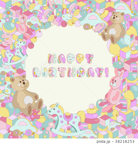 Happy Birthday vector pastel baby toy illustration 38216253