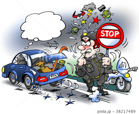 Cartoon illustration of a thief driving  38217489
