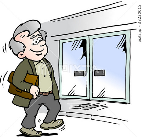A happy old man vent to a business building 38220015