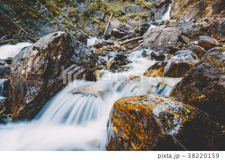 River with waterfall and stones. Mountain river 38220159