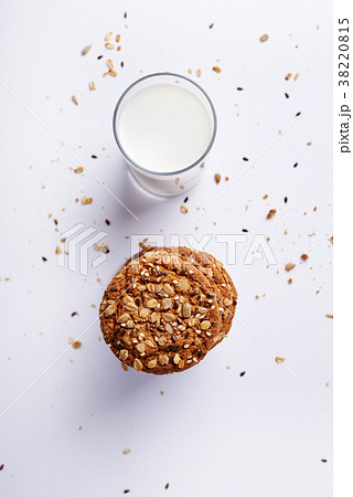 glass of milk and oats cookis glass of milk and oats cookis 38220815