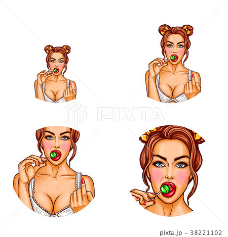 Vector pop art avatar of sexy girl with opened 38221102