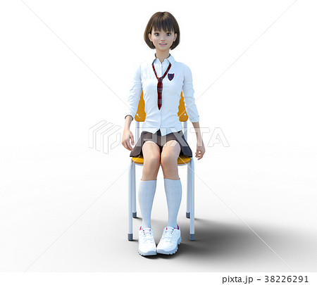 椅子に座った制服の女子学生 Perming 3dcg イラスト素材のイラスト素材